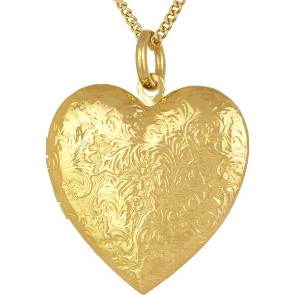 Antique Gold Heart Locket Necklace Holds 3 Photos Unisex Kid Gift - Picture 1 of 8